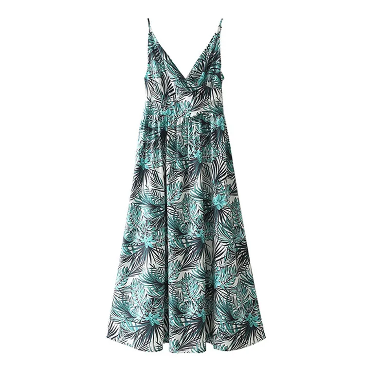 

BMURHMZA2021 summer new women's clothing tropical water forest pattern pattern backless suspender long dress, Picture color