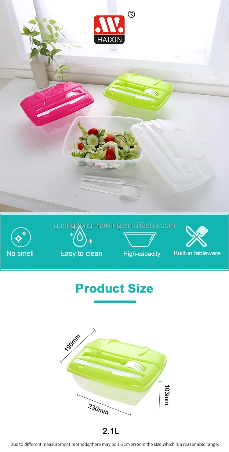 Plastic fast take away lunch food packaging box with knife and fork