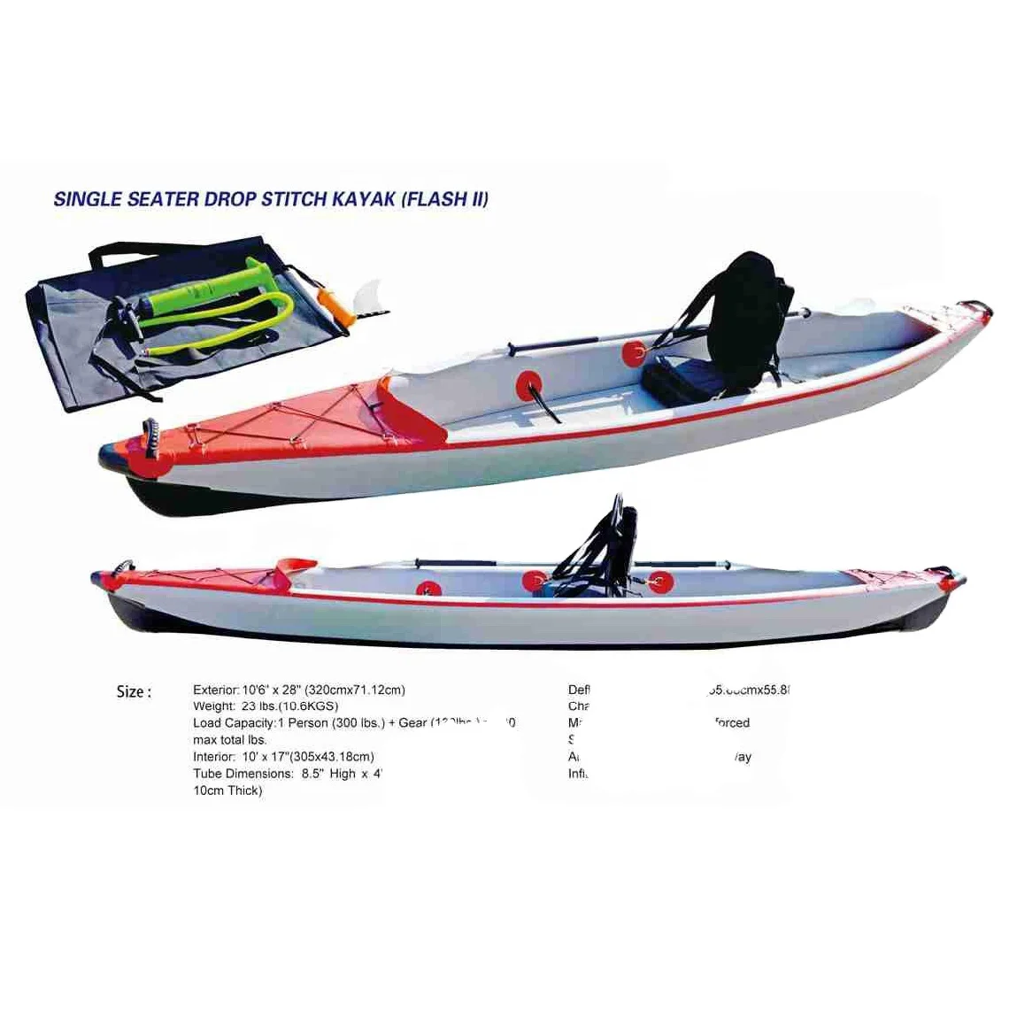 

Superior Inflatable Single Seater Drop Stitch Kayak Single Fishing Pro Angler Kayak, Red