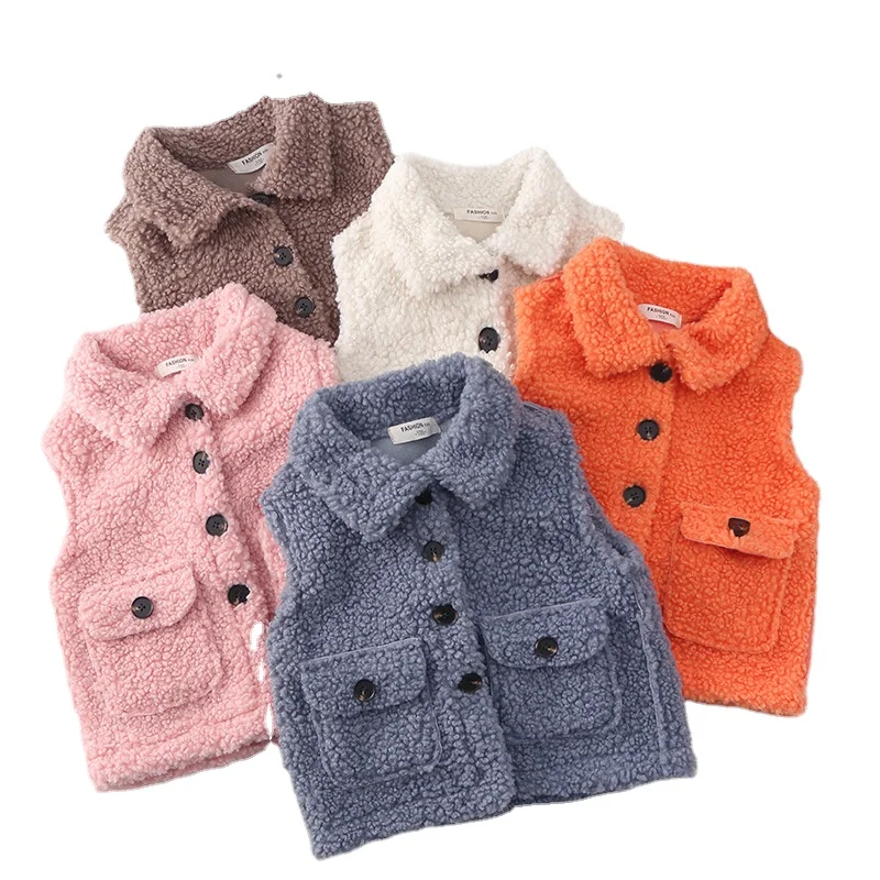 

Spring Winter England Style Children Kids Girls Sleeveless Solid Color Polar Fleece Jackets Vest, Photo showed and customized color