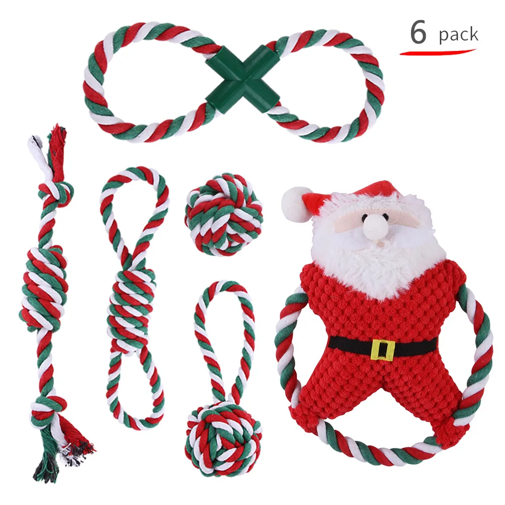 

Drop shipping Pet Christmas Rope Toy set Molar supplies Colored cotton rope Christmas knot bite resistant toy, Picture