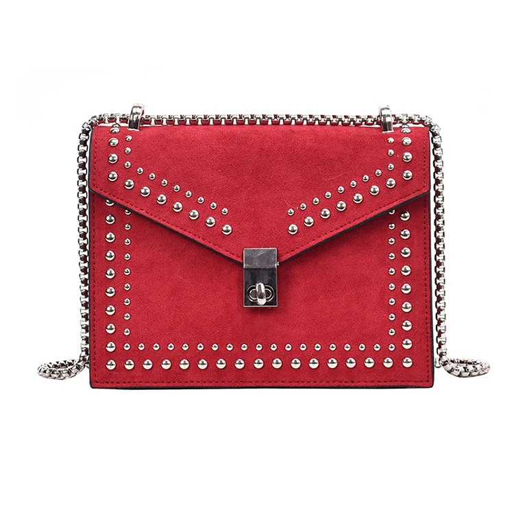 

2019 Vintage rivet chain frosted Crossbody Bag Large Capacity Chain bag Leather fashion Handbags Women, Pic