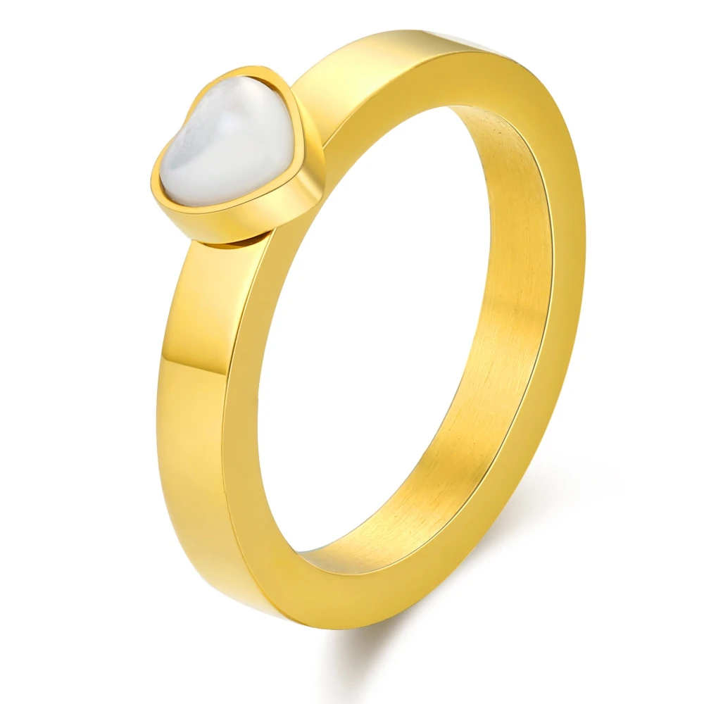 

Romantic love gift shell dainty gold plated stainless steel jewelry set heart ring