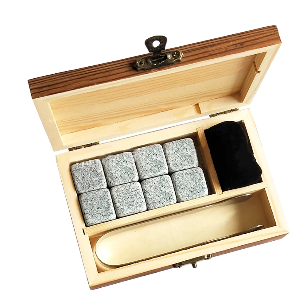 

amazon hot sale Bar AccessoriesWhisky Stones Ice Cubes in Wood Gift Set for cooling Wine Rouge/Beverage/Juice, Dark grey
