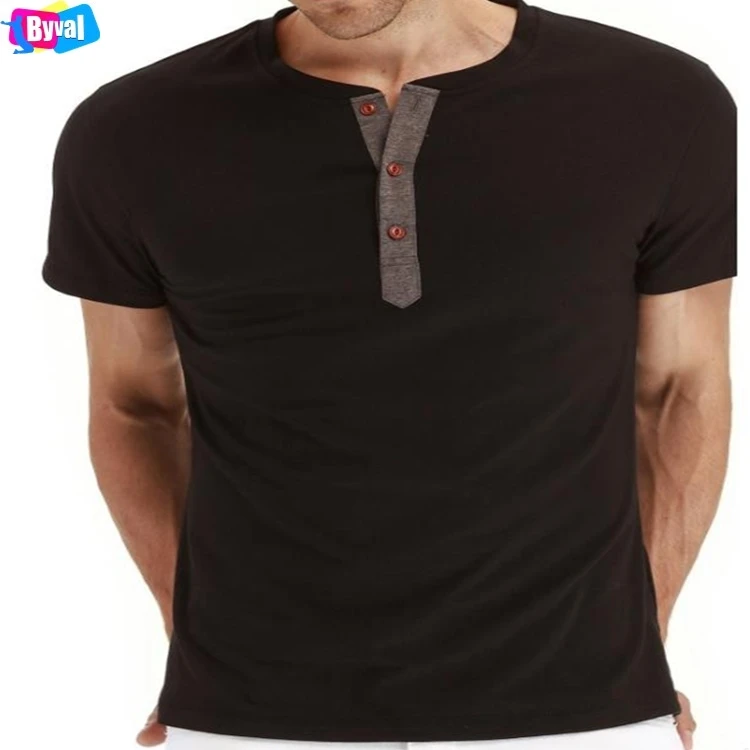 

Byval Wholesale Mens Fashion Casual Front Placket Basic Short Sleeve Tee 1/4 button Crew Neck Tshirts For Male