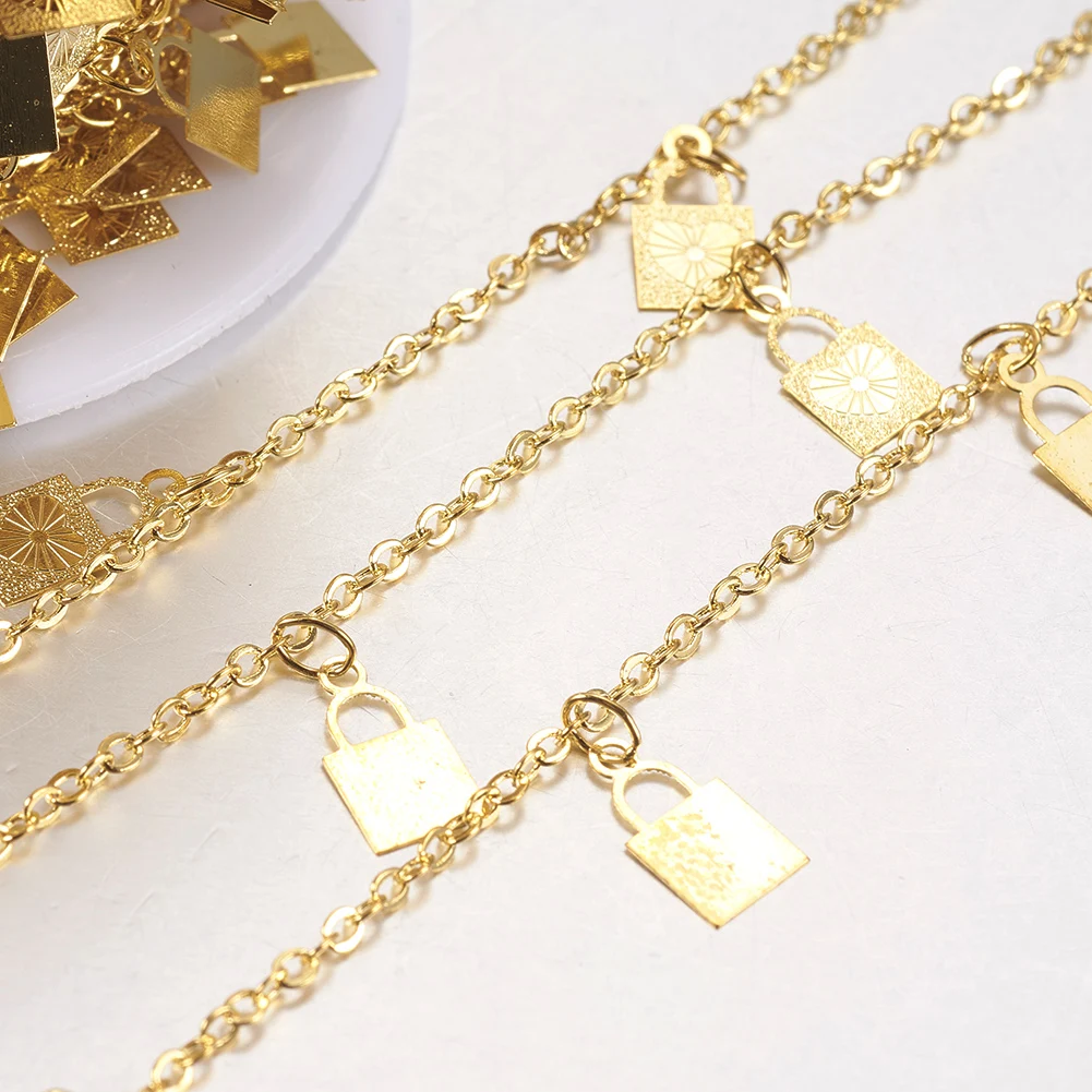 

PandaHall Golden Lock Heart Charms Brass Handmade Cable Chains