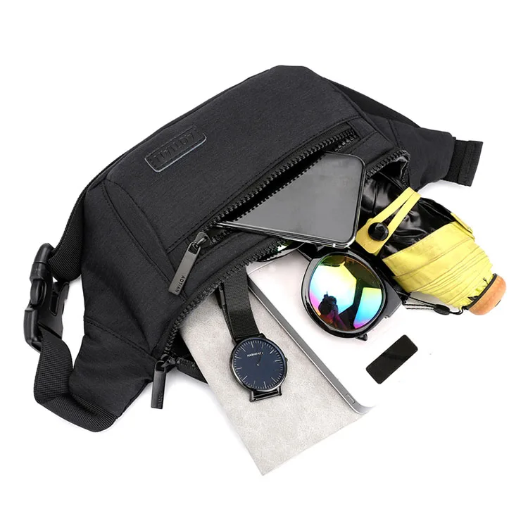 
Custom logo waterproof travel black fanny pack waist Bag 