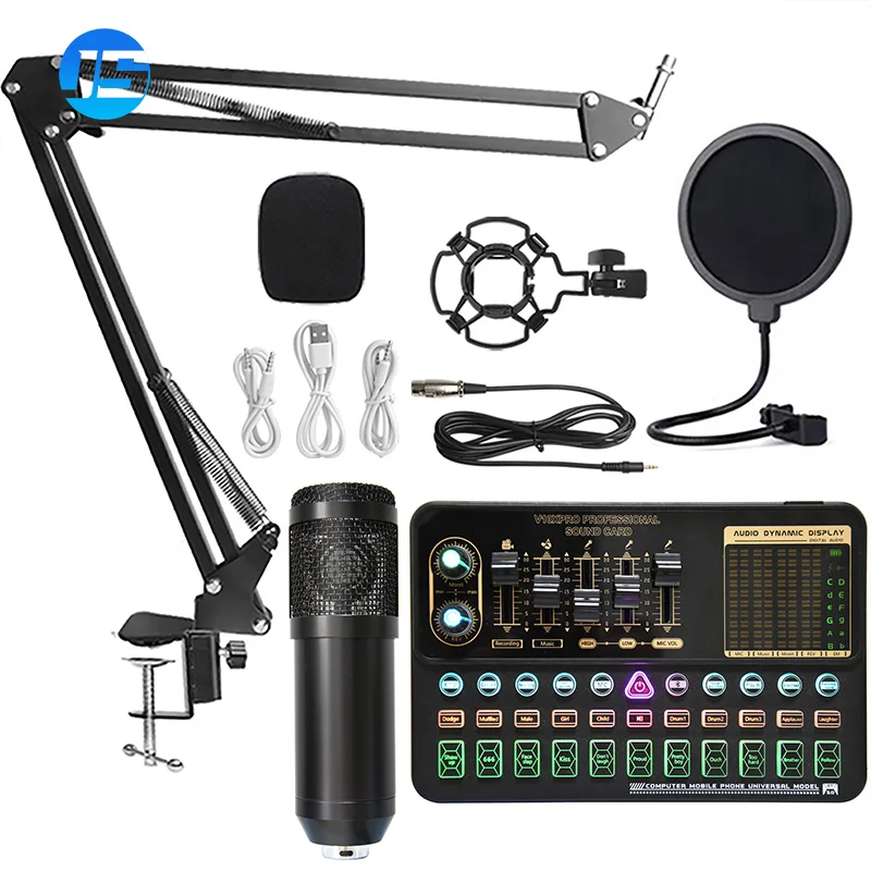 

Bm800 Studio 100hz-20khz Cardioid Wired USB Condenser Microphone External V10xpro Sound Card Set