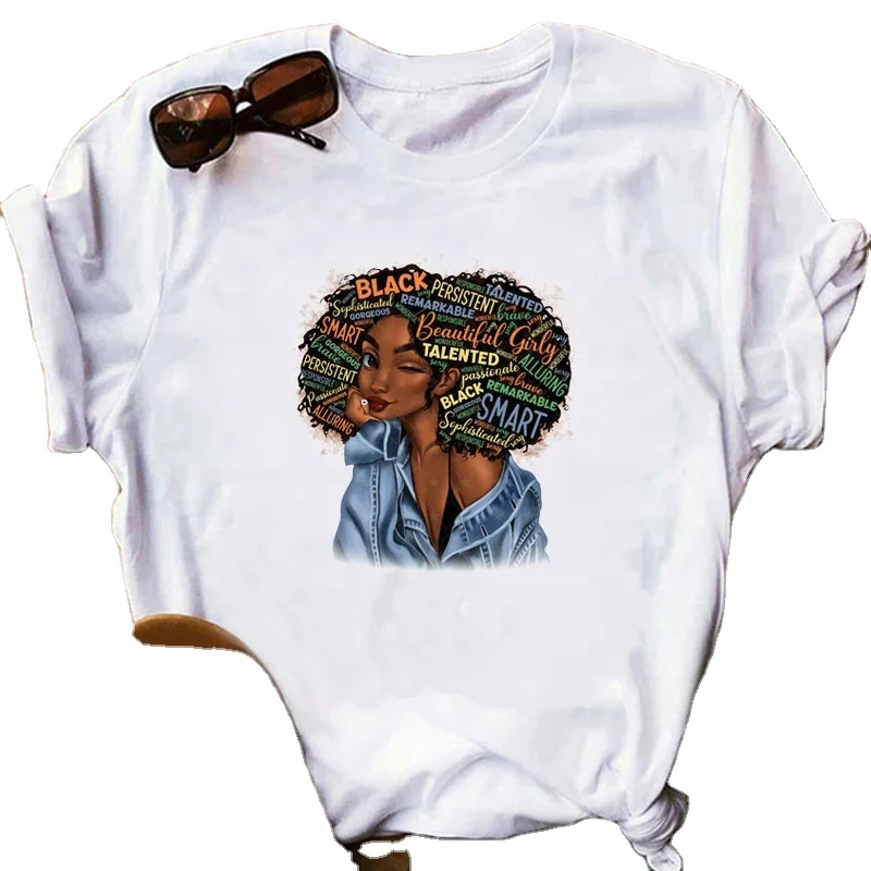 

Women Beautiful African White Funny Print T shirt Girl Black Queen Lip Harajuku