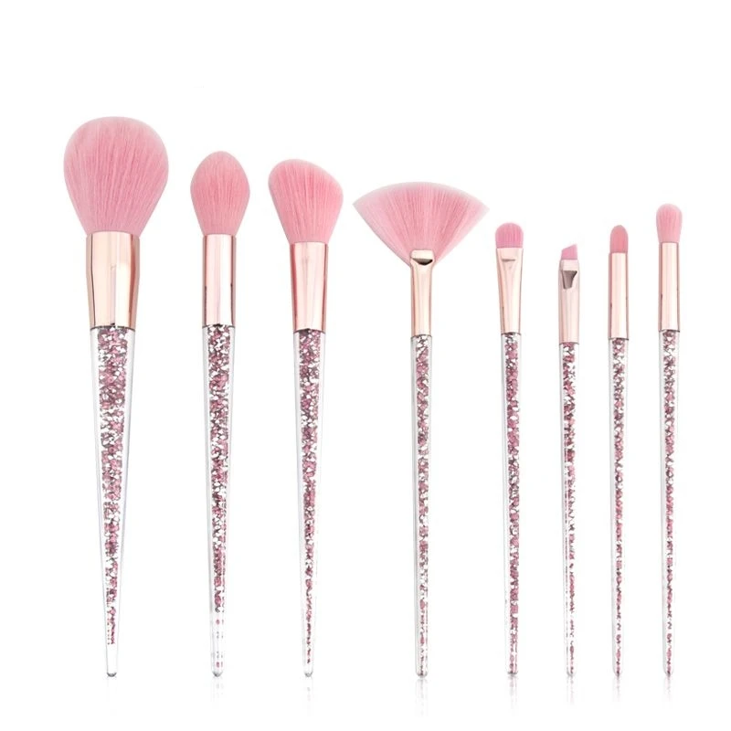 

HZM Factory Wholesale Makeup Brushes 8 Pcs Brush Set Crystal Diamond Handle, Customized