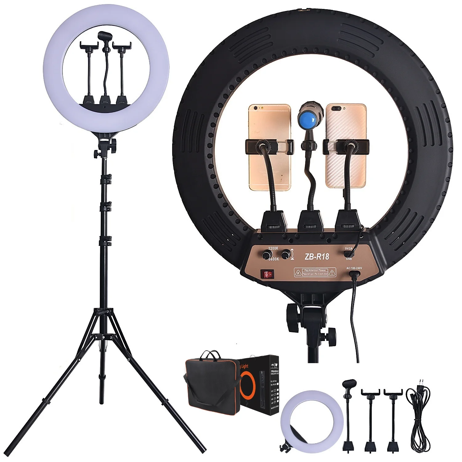 

FOSOTO ZB-R18 18 inch photography led ring light with tripod stand For DSLR Camera Phone Shooting Broadcast