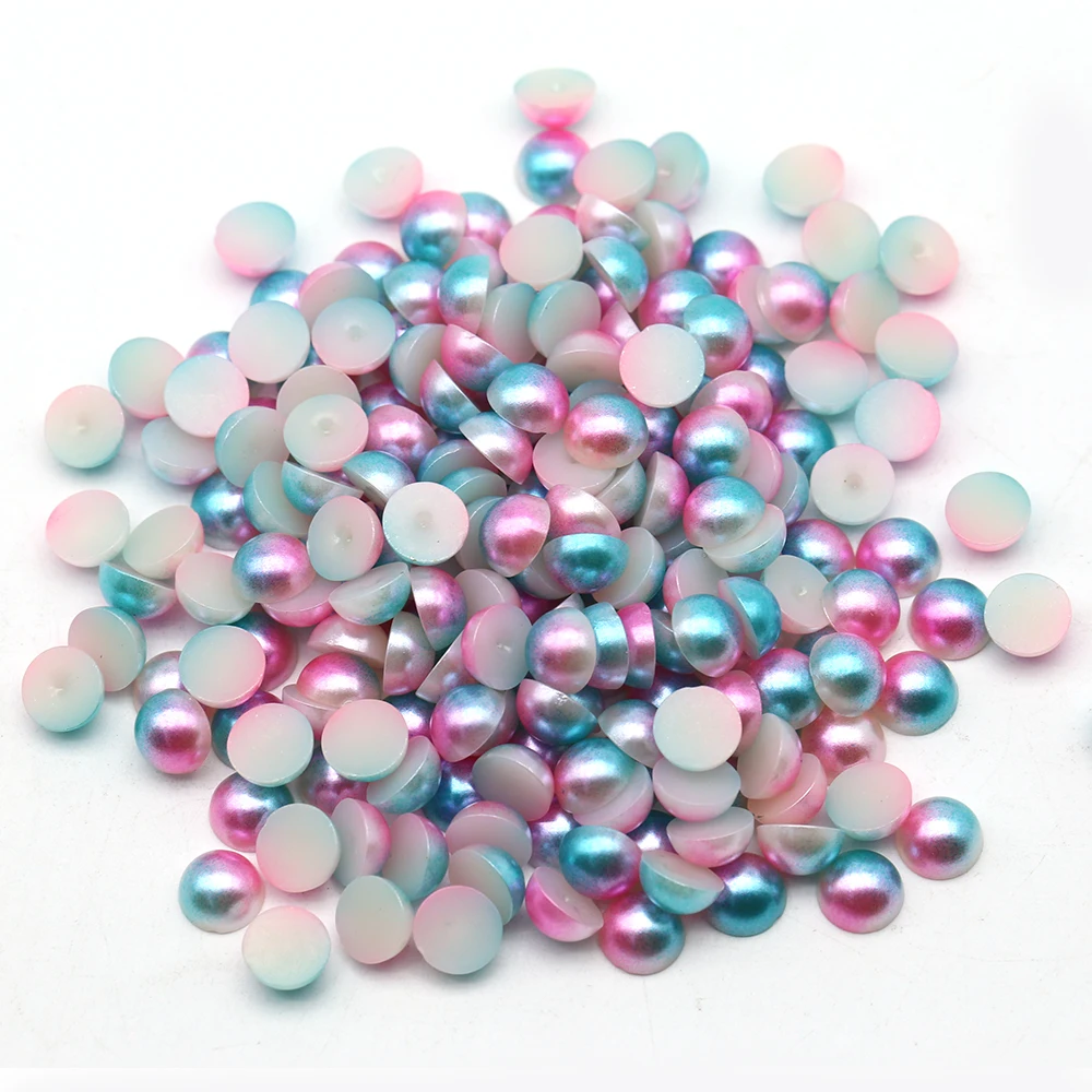 

6mm Imitation Pastel Pink Blue Rainbow Abs Hlaf Pearl Flatback Cabochon Diy Jewelry, Pink blue rb