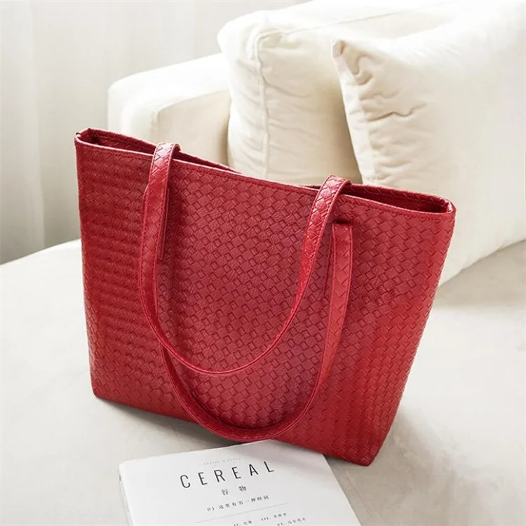 

Osgoodway2 fashion large capacity wholesale shoulder strap tote bag luxury woven pattern PU leather handbags for women, 3 colors
