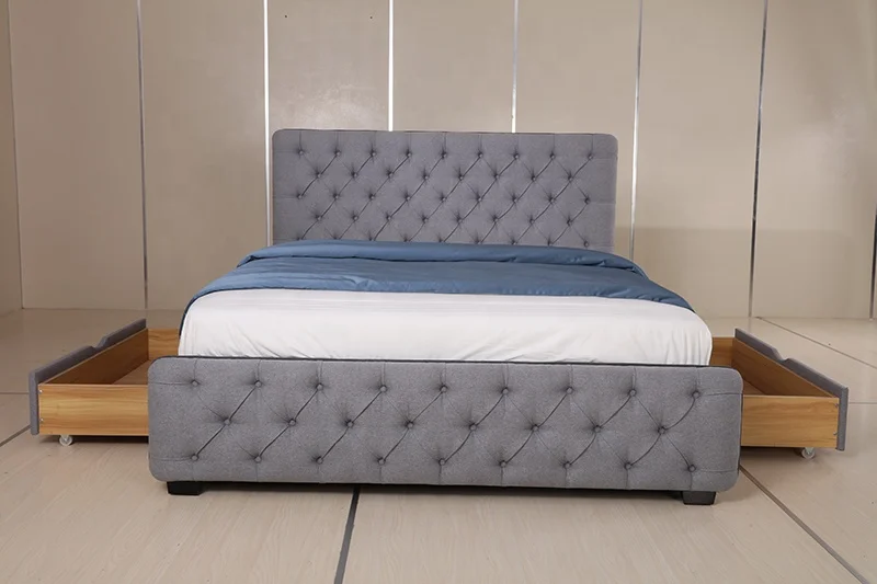 
Factory Linen Ottoman Latest Double Bed Design King Size Soft Bed 