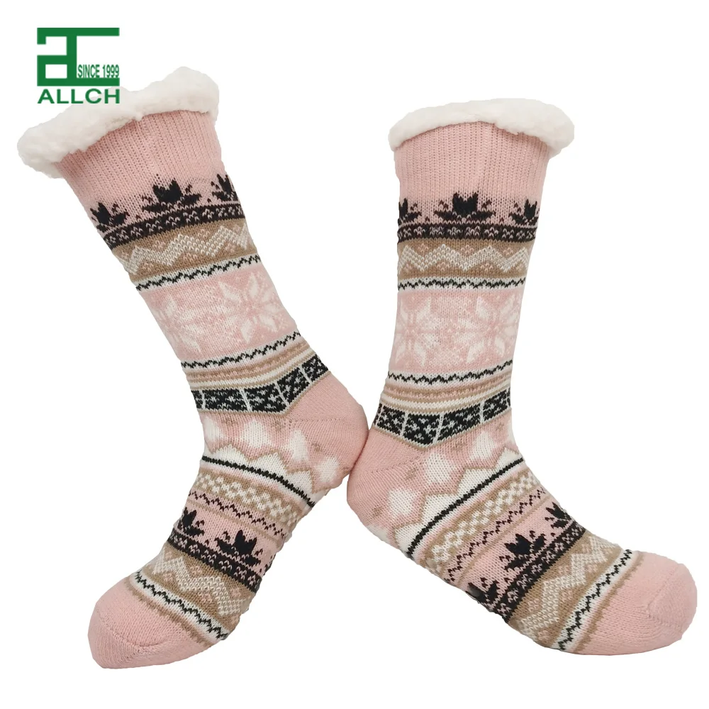 

ALLCH Snowflake Knitted Women Girls Soft Warm Thick Fluffy Fuzzy Sherpa Fleece Lined Christmas Winter Home Sleep Slipper Socks, Picture shown