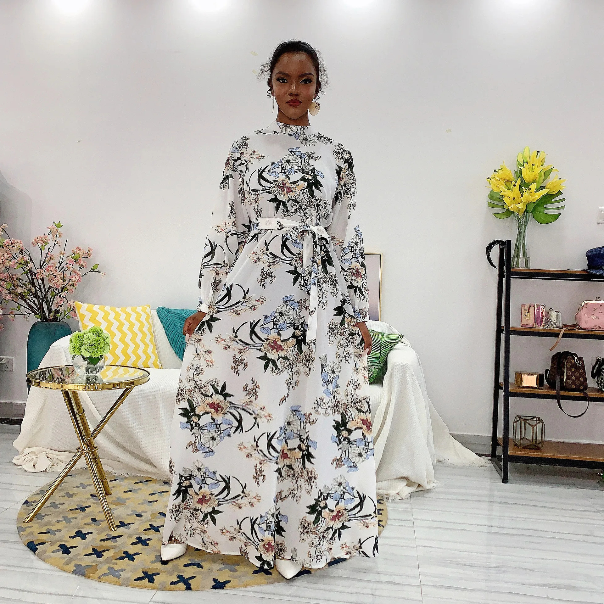 

2020 new design fashion abaya long sleeve print dress