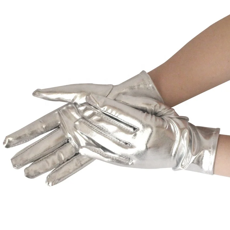 

Women's short colored metallic wedding bridal formal opera performance glove, As photos