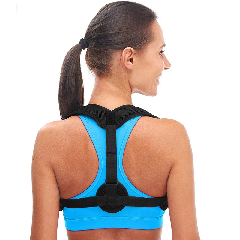 

Customized adjustable neoprene upper back posture corrector breathable belt shoulder pain relief back support, Black