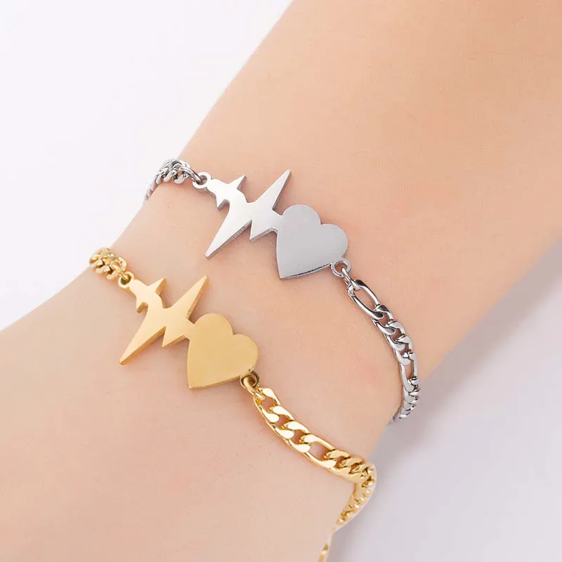 

Queena Korean version simple love ECG lightning Bracelet personality design lovers heart rate Bracelet, As picture show