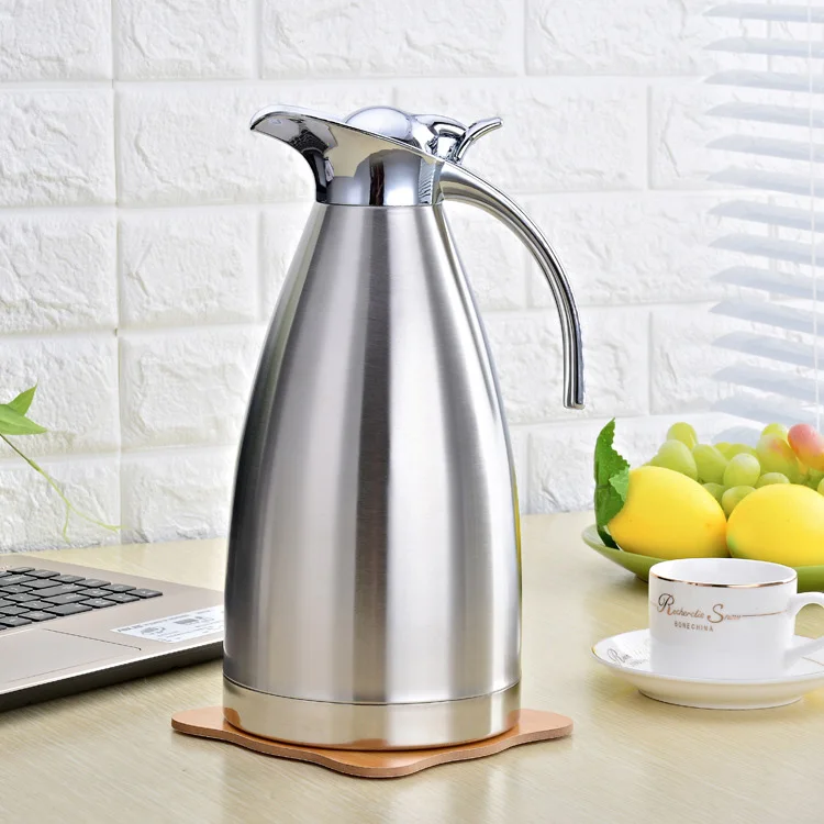 

1l/1.5l Stainless Steel thermos silver coffee pot Vacuum Insulation flasks thermos bottles with Press Button and handle, As picture showing