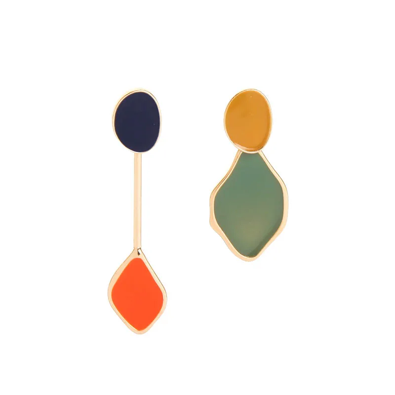 

e0639 New Fashion Designs Mismatched Asymmetrical Irregular Colorful Enamel Orange Red Green Color Block Earrings 2020 Geometric