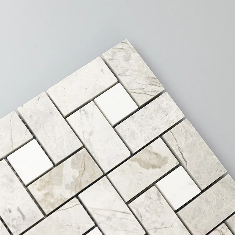Elegance Silver Grey + Thassos White Pinwheel Mixed Marble Mosaic Floor