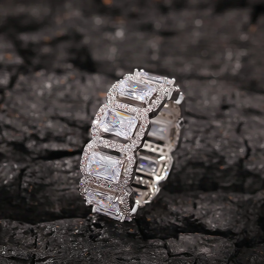 

Popular Bling Iced Out Copper Zircon Ring For Men Women Hip Hop Jewelry Gold Gold
