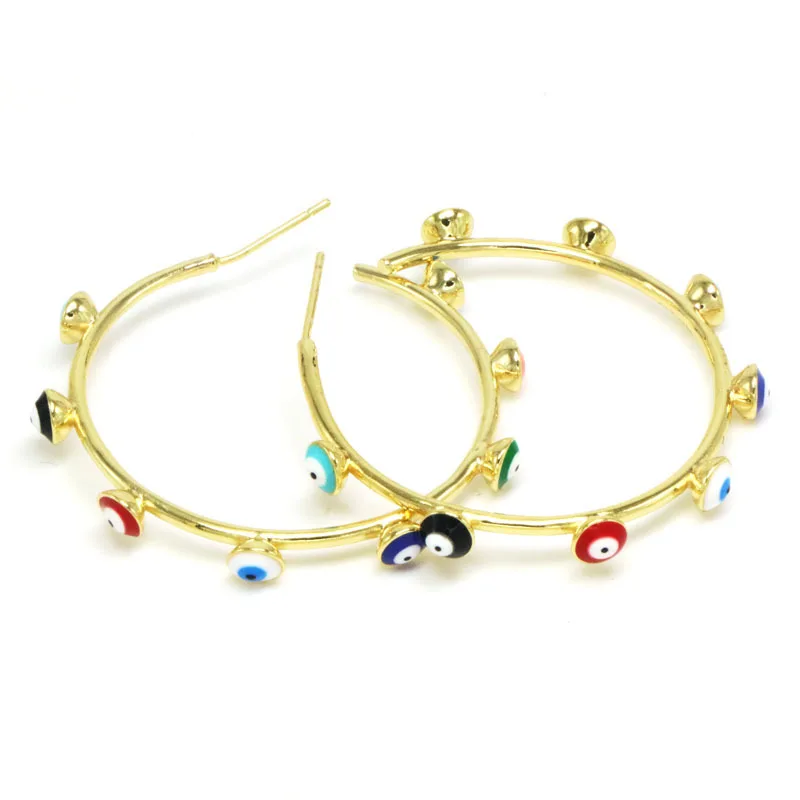 

Personality Statement Gold Plated Full Evil Eyes Large Hoop Earrings Colorful Zircon Evil Eyes Stick Earrings For Women
