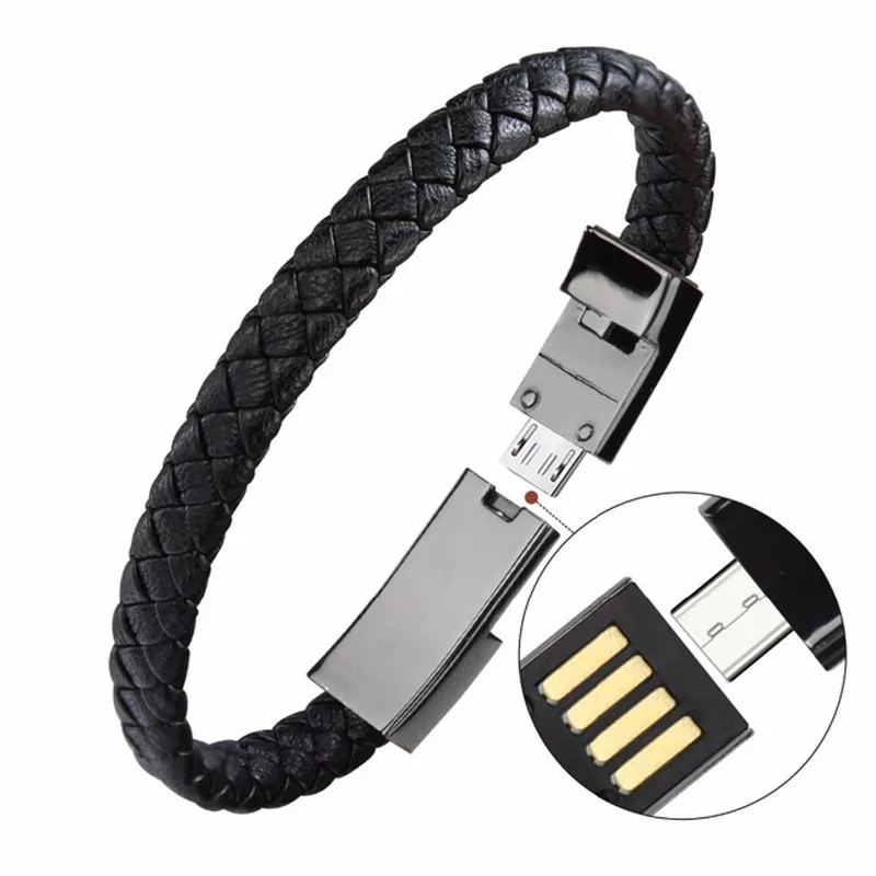 

Wholesale price braided cable bracelet usb charging in stock, Black