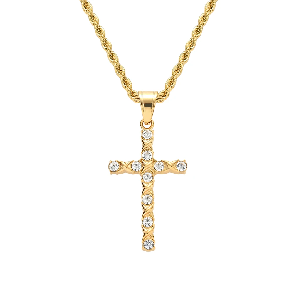 

TUNKALL SN172 Hip Hop Stainless Steel Cross Pendant With 24inch Rope Chain Necklace Stainless Steel Jewelry