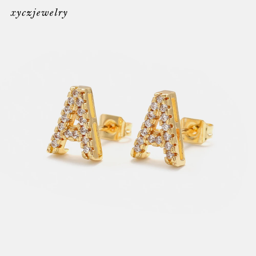 

Jewelry Plated Initial Letter Earrings DIY Designer Charms New Fashion 2020 Guangzhou Gift 18k Gold Stud Earrings Party Zircon