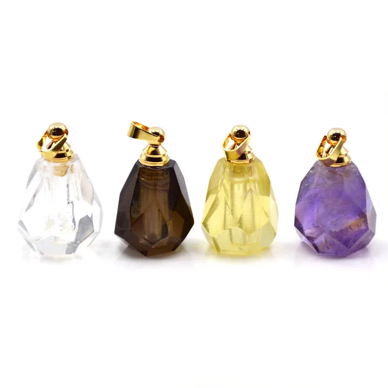 

Wholesale Natural Gemstone Perfume Bottle Pendant charm faceted cut agate fluorite Chakra Crystal Quartz Pendant for Necklace, Multi