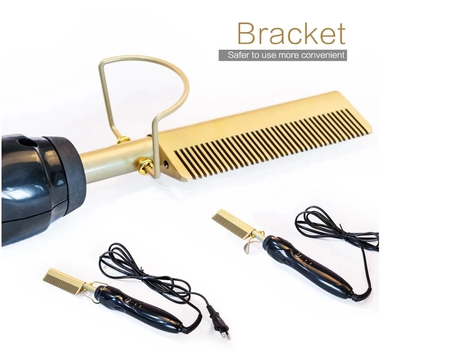 

Professional Best Hair Styling Salon Equipment Electric Copper Ceramic Pressing Hot Comb, Gold