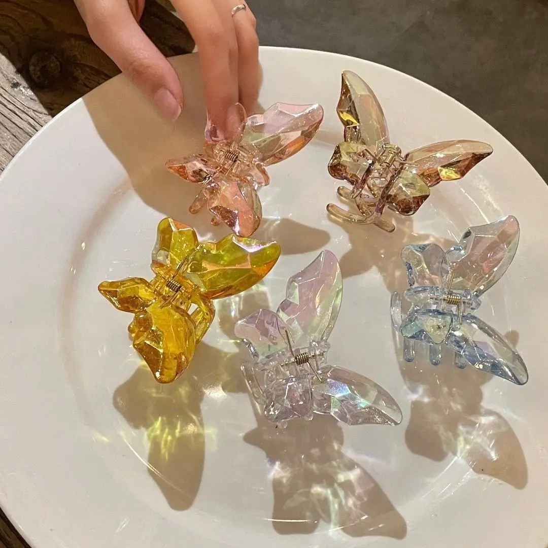 2022 new shiny shiny wholesale hair claw clip transparent hair claw clips butterfly hair clip