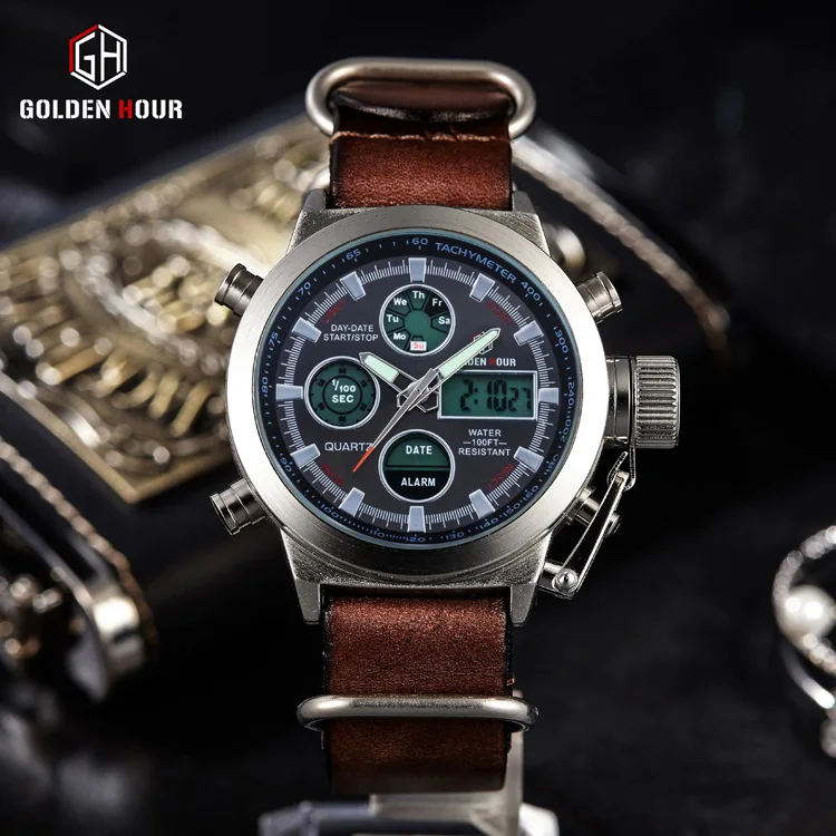 Mens Watches Top Brand Luxury Waterproof 24 hour Date Quartz Watch Man Leather Sport Wrist Watch Men Waterproof Clock