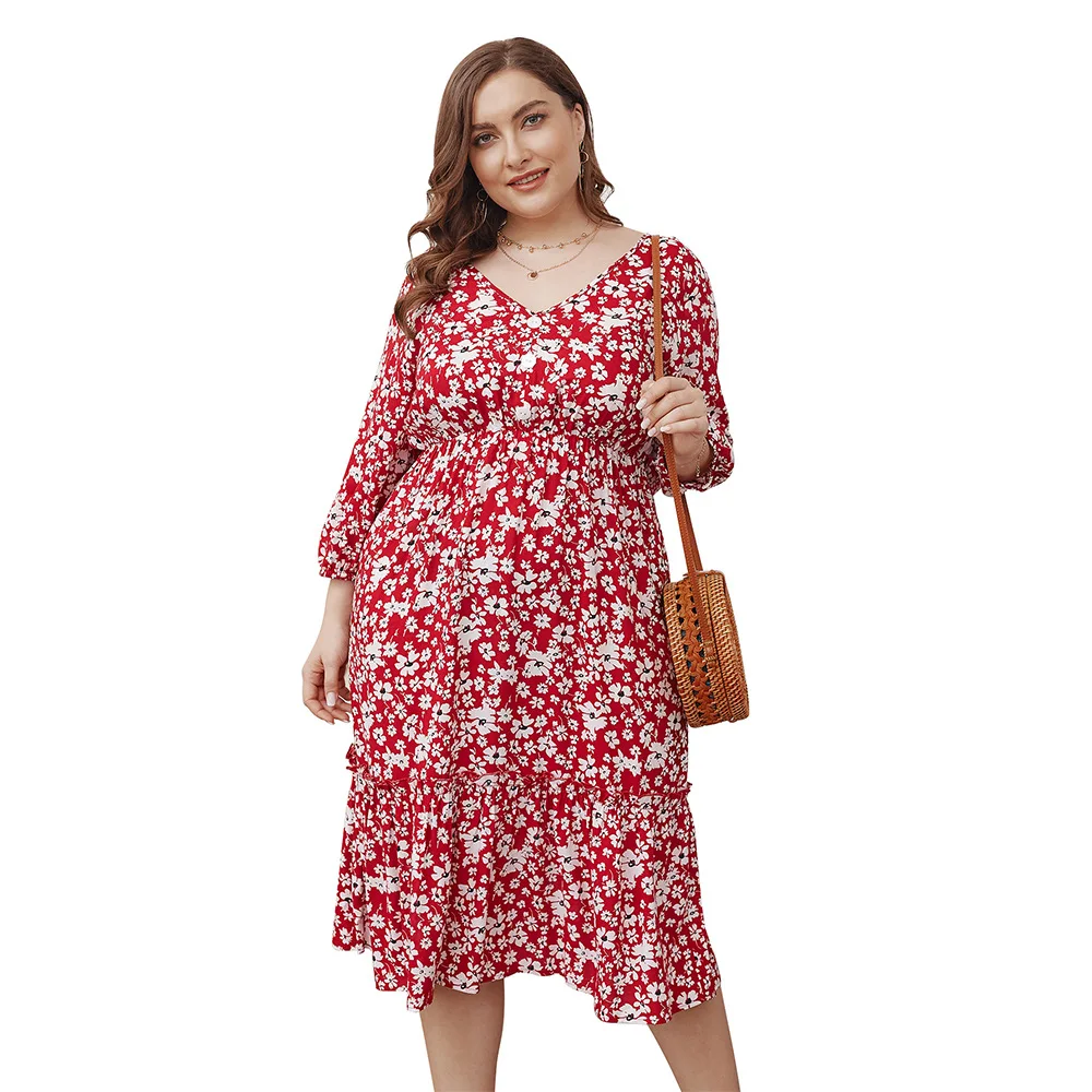 

Women Long Sleeve Floral Print Casual Party Wrap Up Dress Plus Size Women Summer Evening Maxi Dress