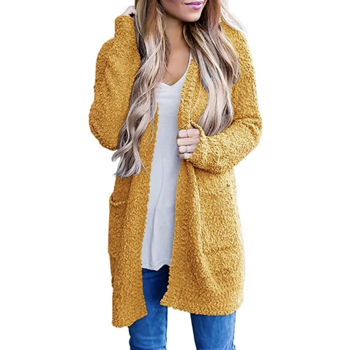 

Solid grain fleece double pocket cardigan sweater, 9 colors, picture showns