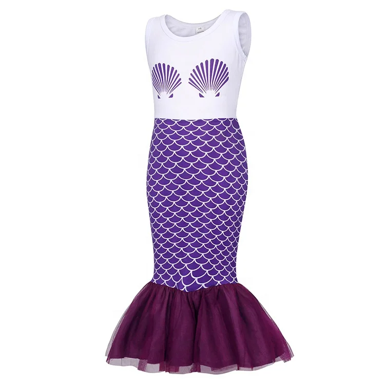 

Explosive Little Mermaid Costume Girl Sleeveless Round Neck Ariel Princess Dress Birthday Party Girl Summer Dress Game Costume