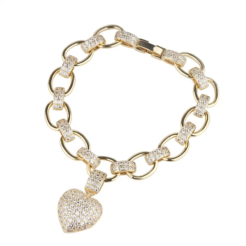 

Hot Selling Bright Zircon Bracelet Love Zircon Diamond Inlaid Hand Trend Hip Hop Bracelet Hand Jewelry Wholesale