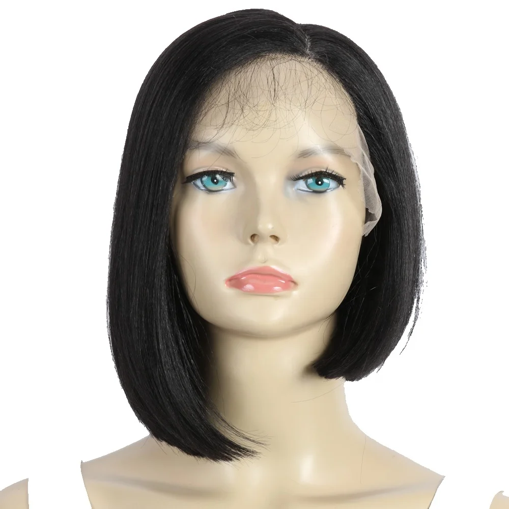 

New design front lace bob straight wig for black women front lace middle part deep wave swiss lace synthetic wigs