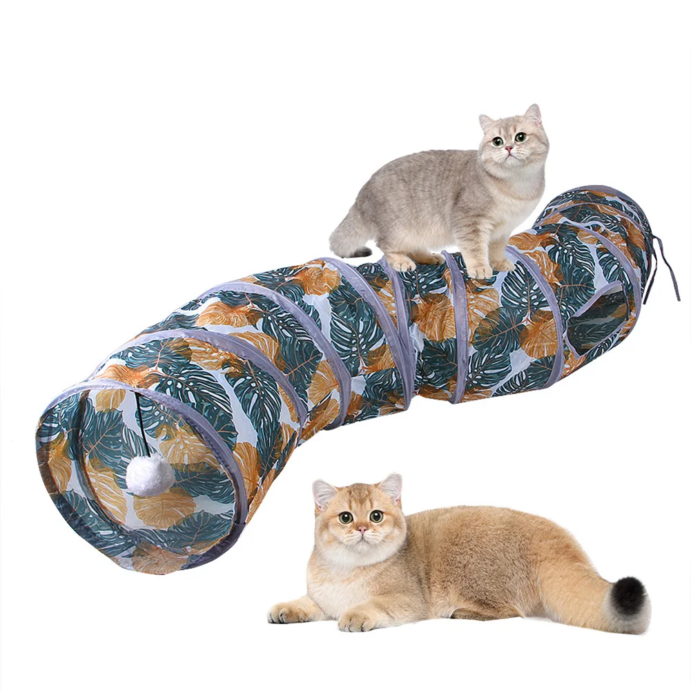 

Print Cat Tunnel Tube Collapsible Foldable Cat Kitten Rabbit Play Tunnel Toys Training Interactive Funny Pet Supplies 2/3/4 Ways