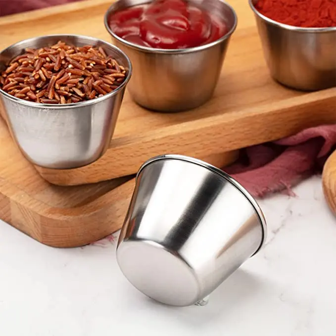 

Wholesale SS304 Condiment Ketchup Individual Dipping Dishes 1.5oz Stainless Steel Sauce Cups