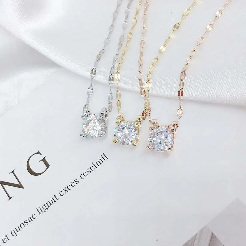 

Moissanite necklace fashion diamond stainless steel custom gold silver rose gold plated pendants love chain necklace for women