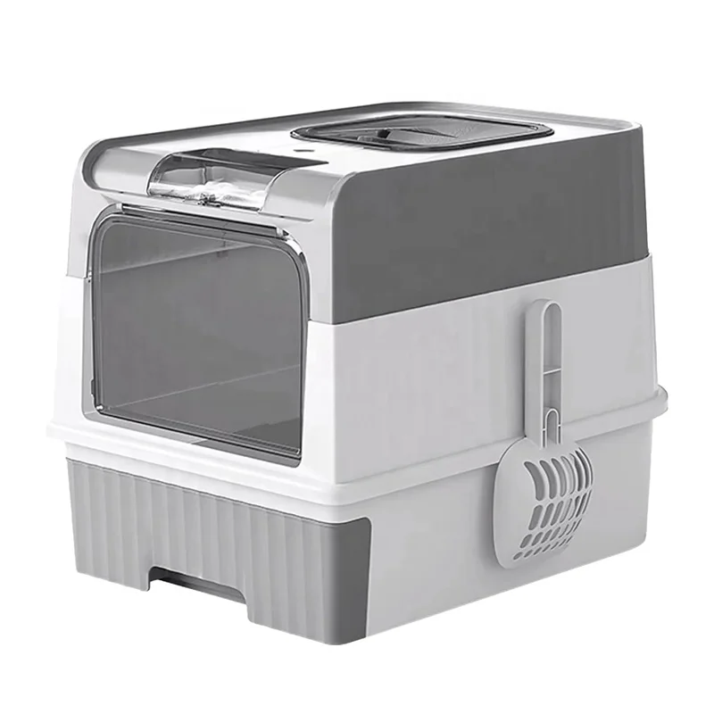 

Fully Enclosed Cat Toilet Large Foldable Top Entry Cat Litter Box with Lid