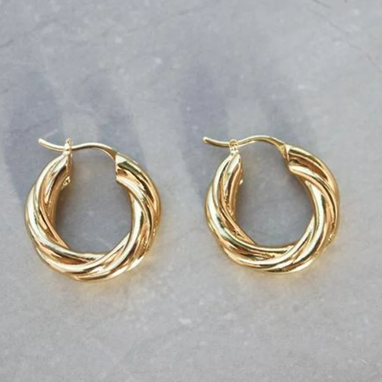 

18K Gold Plated Stainless Steel Jewelry Hypoallergenic Gold Huggie Hoops Women Twist Hoop Earrings, Gold, rose gold, steel, black etc.