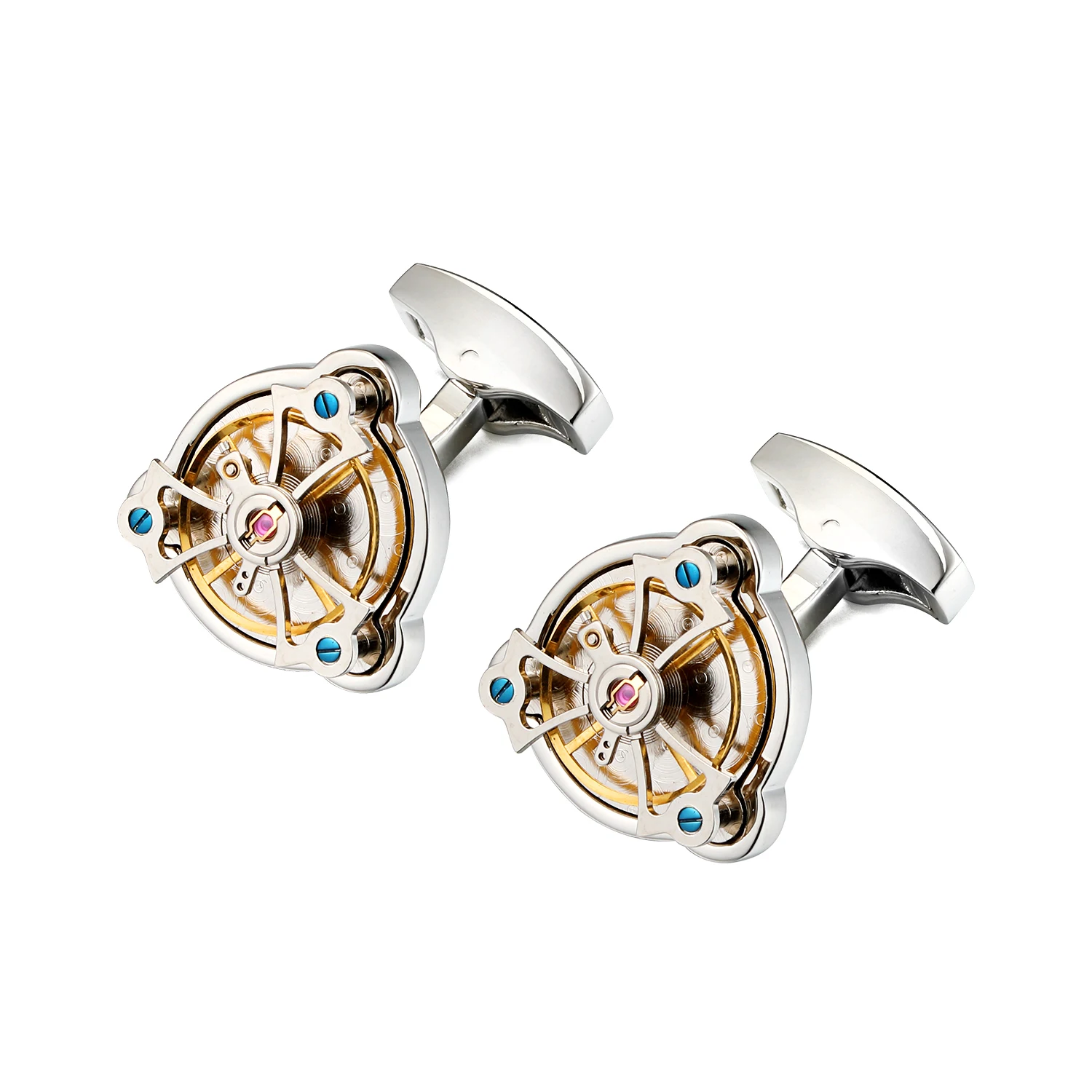 

New Arrival Movement Tourbillon Cufflinks For Men For Wedding Groom Mechanical Watch Steampunk Gear Cufflinks, Silver/gold/rose gold/black gun