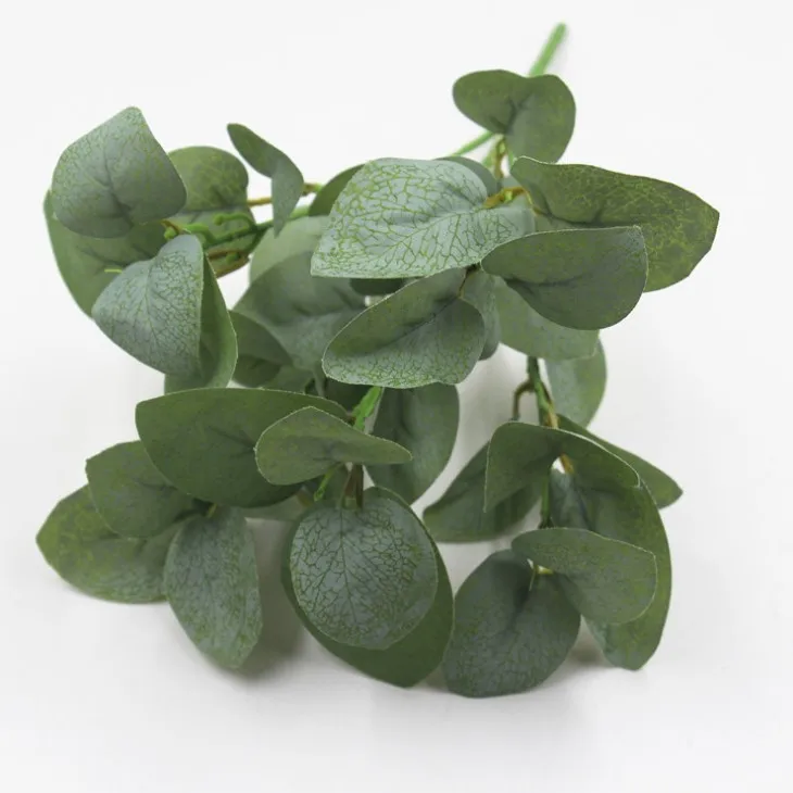 

Factory new design YYJL008 five forks small bunch silk artificial eucalyptus leaves stem for sale, Green