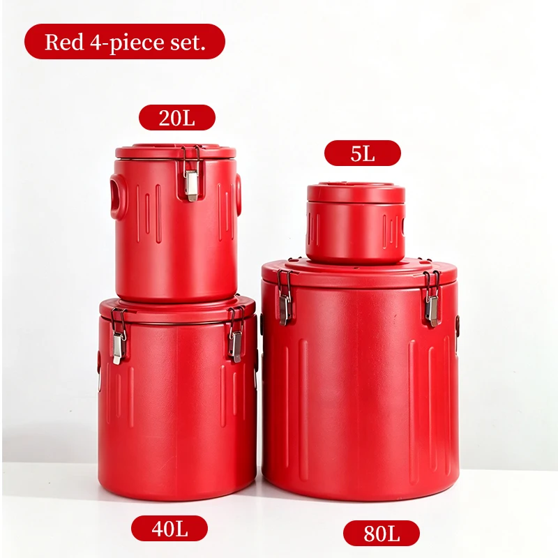 Insulated Food Barrel — Red, Large Round (4-Piece Set: 5L/20L/40L/80L)