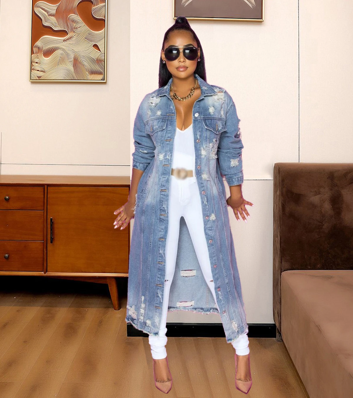 

J3235 - fall 2021 fashion casual long sleeve denim women long jacket