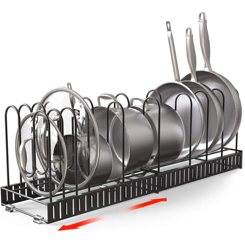 Kitchen Organization Pot Lid Cover Adjustable Pan Organizer Cabinet Shelf Storage Holder Expandable 8 Tiers Pot Rack Organizer